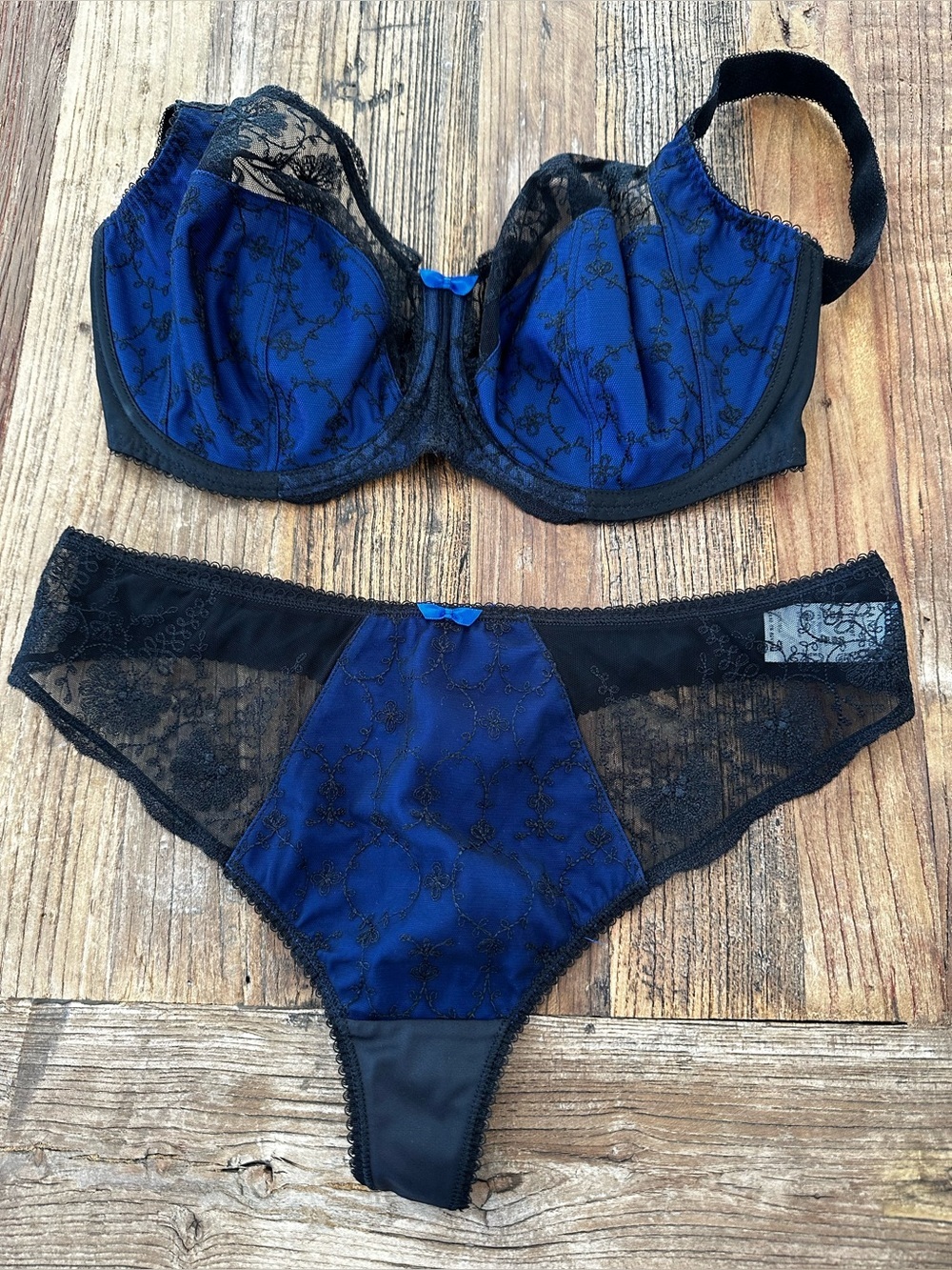 Fantasie Blue and Black Lace Underwire Bra set